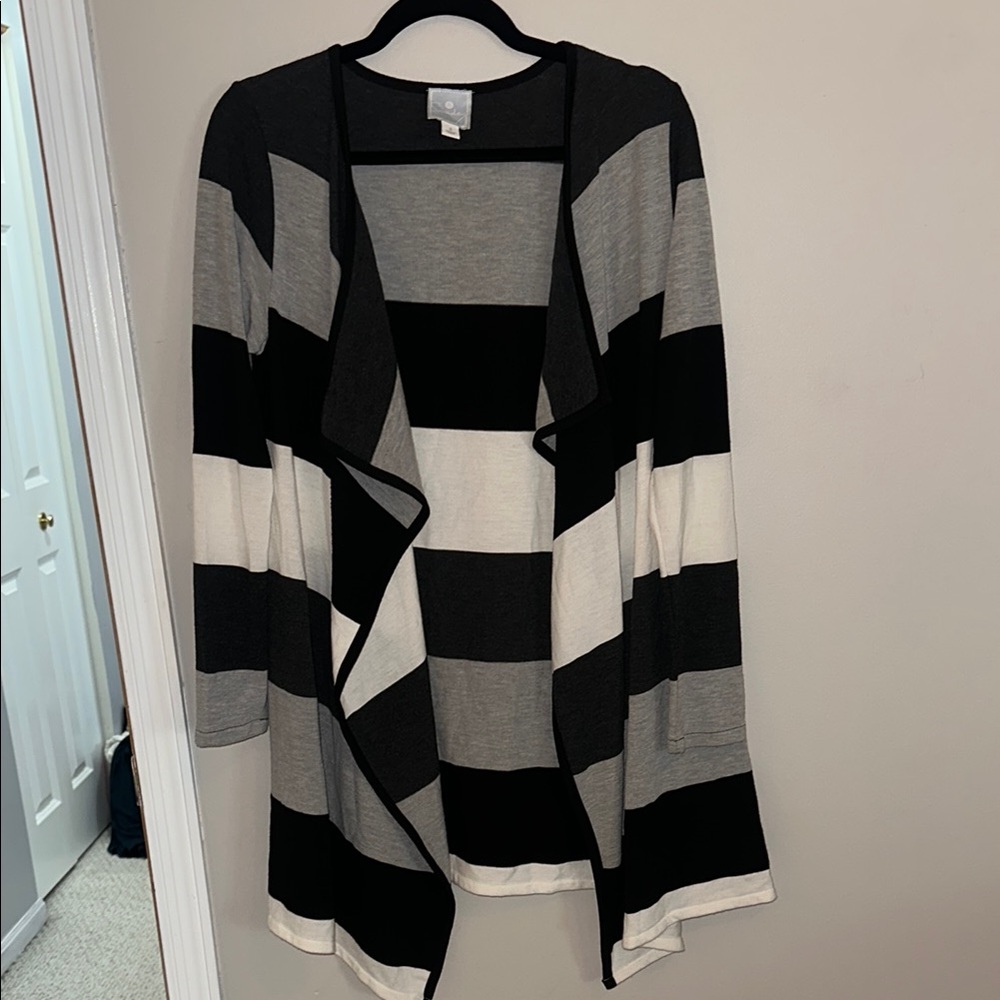 Sunday Black and Gray Geometric Cardigan Sweater